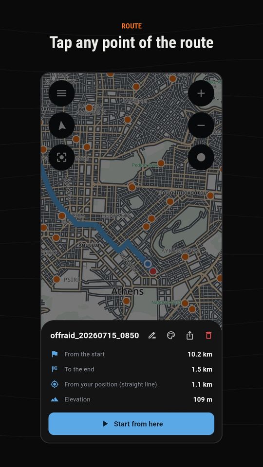 Tap any point of the route
